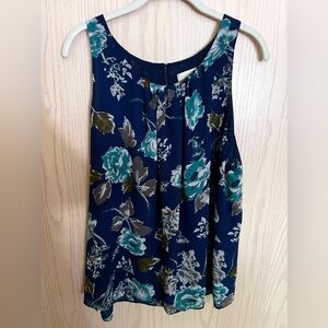 Loft Blue Floral Tank Polyester XL